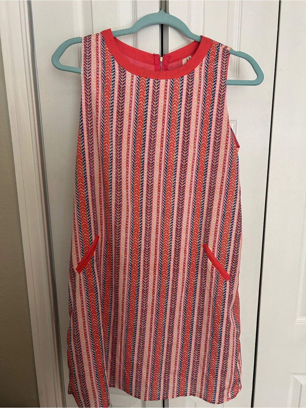 Coral, Navy & White Striped Sleeveless Shift Dress. Brand New with tags!